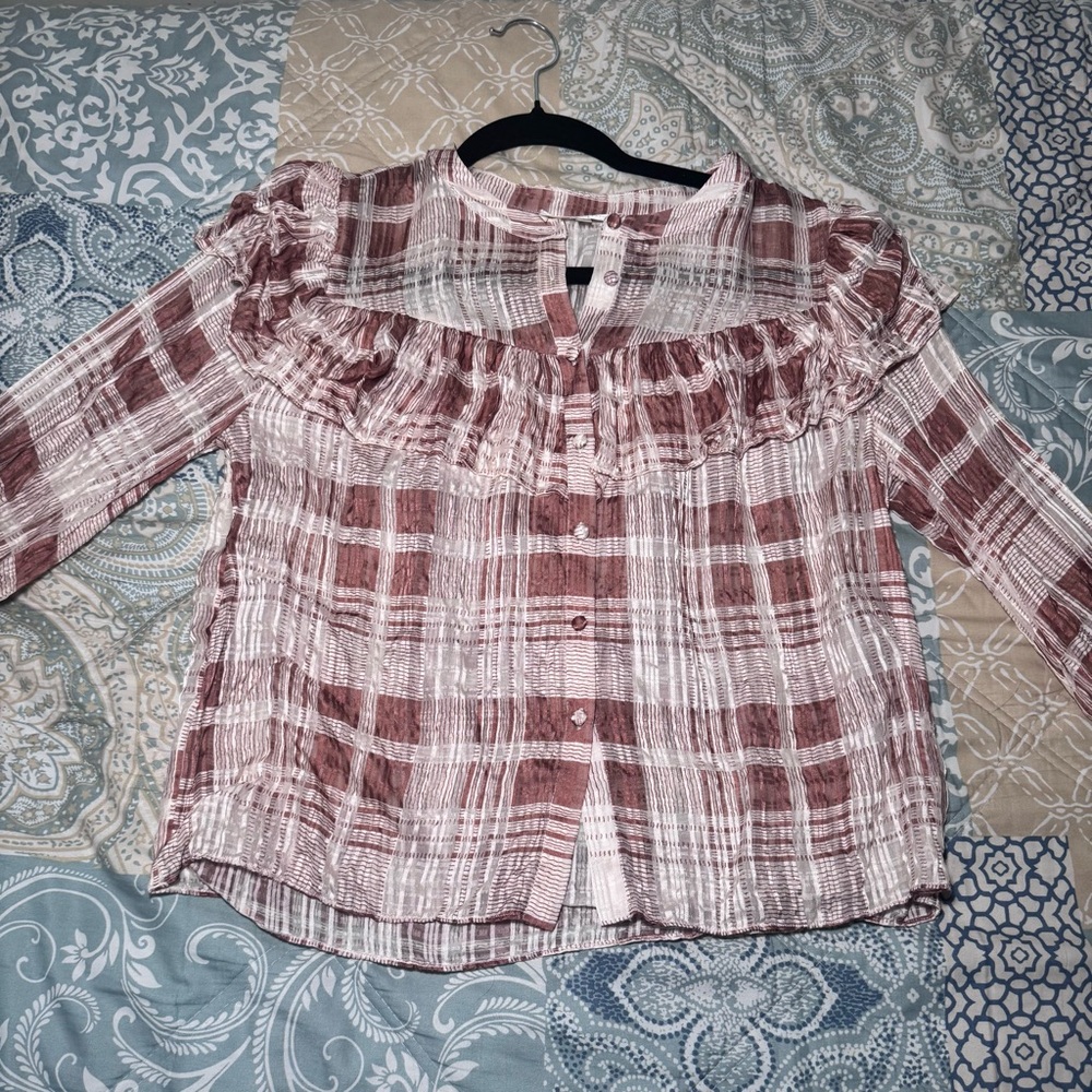 LoveShackFancy Plaid Ruffle Button-Up Blouse